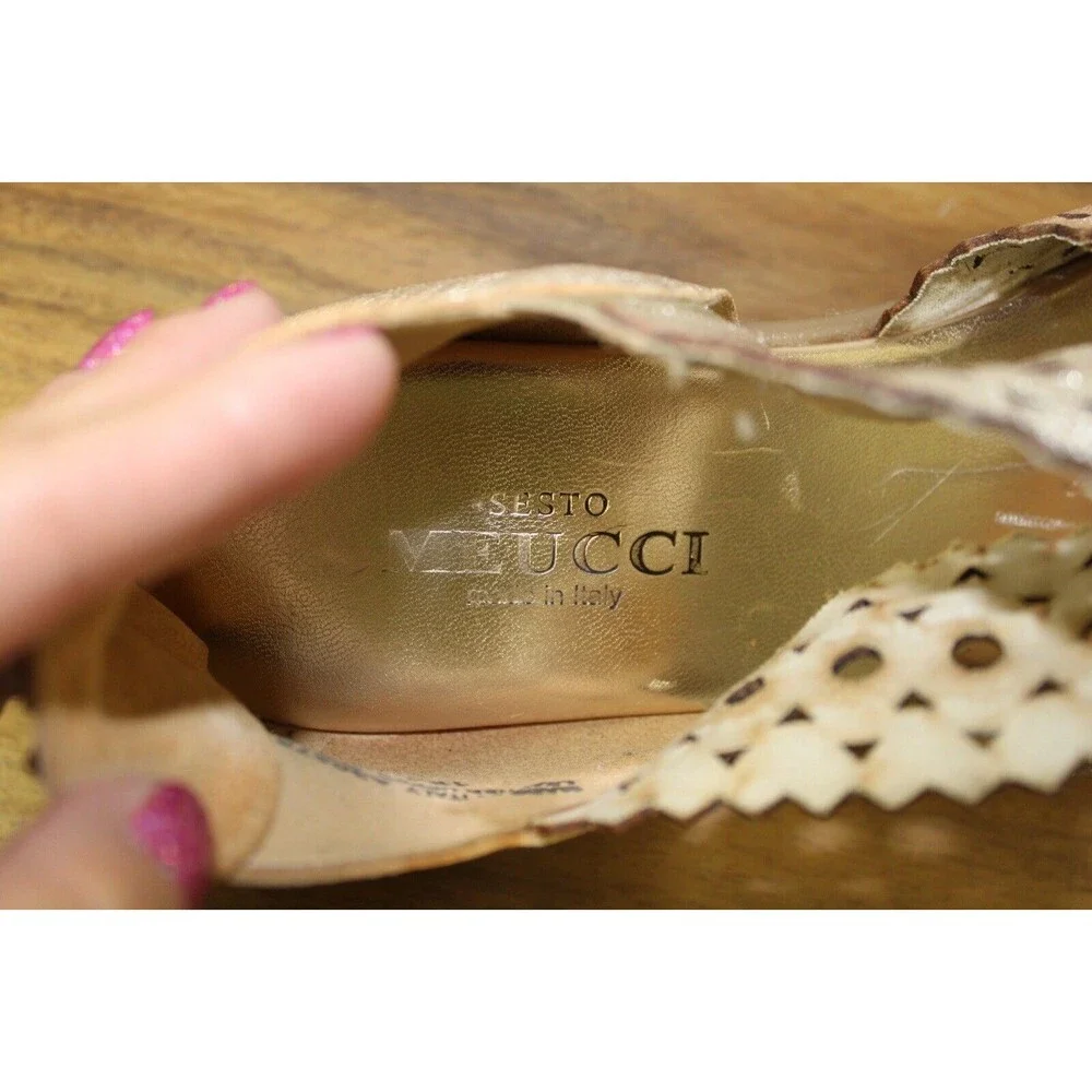 Sesto Meucci Leather Cut-Out Cross Stap‎ Sandals Elbi Metallic Size 11 M